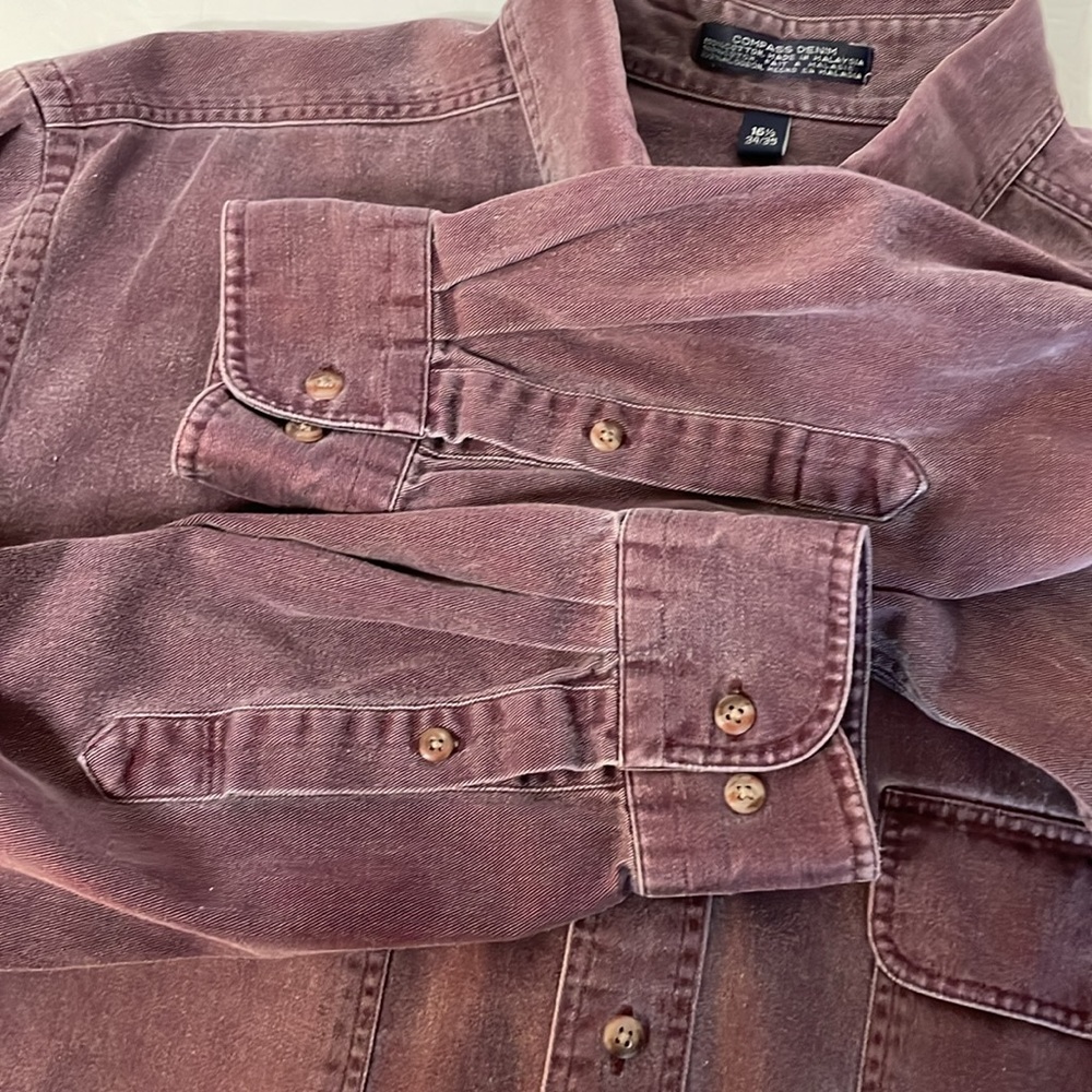 GH BASS & Co purple Compass Denim long sleeve button down men’s size L (16.5) - Picture 6 of 14
